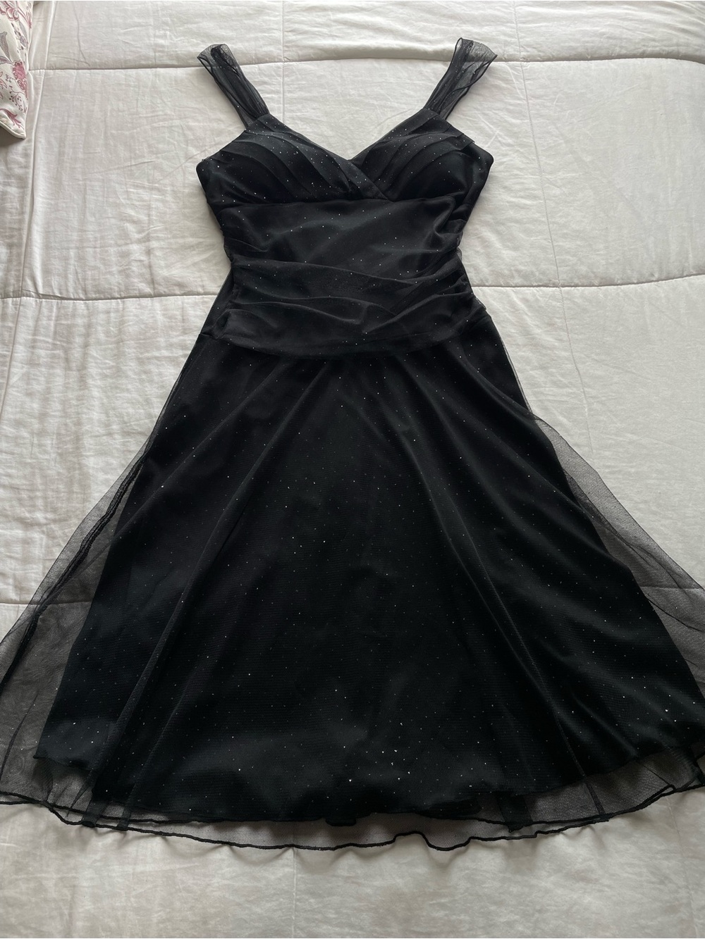 Y2K Black Silver Glitter Babydoll Tulle Mini Dress Medium Hoco Dance Whimsigoth